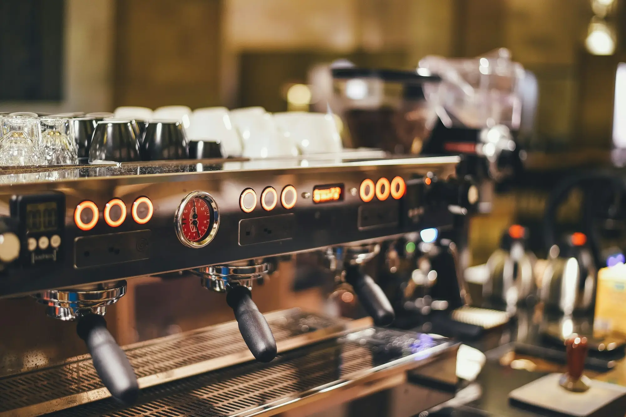 Commercial espresso machine in a café