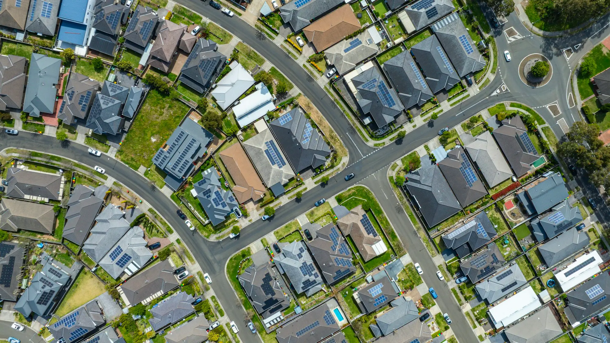 Aerial view of a suburban neighbourhood